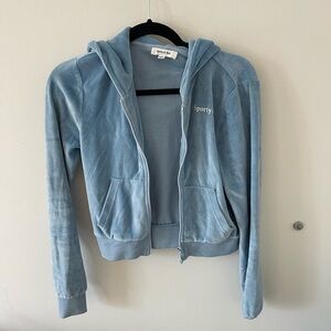 Sporty & Rich Blue Velvet Zip Up Hoodie